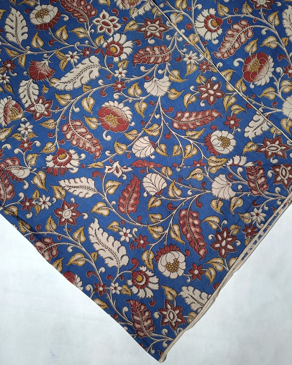 Hand Block Printed Cotton Kalamkari Blue Colour 46 Inches Width
