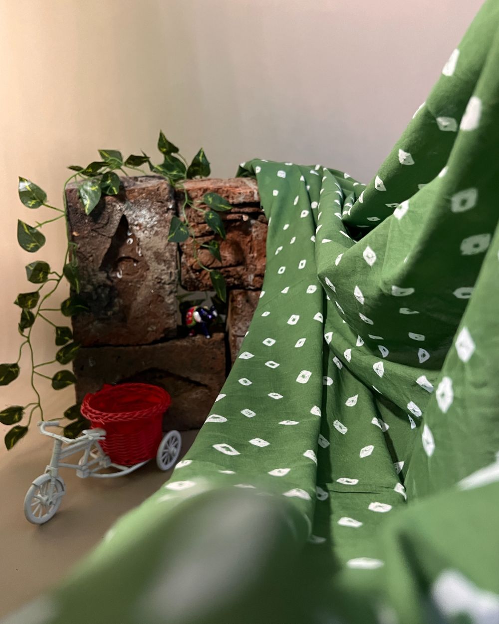 Pure Soft Cotton Bandhani Print Green Colour 44 Inches Width