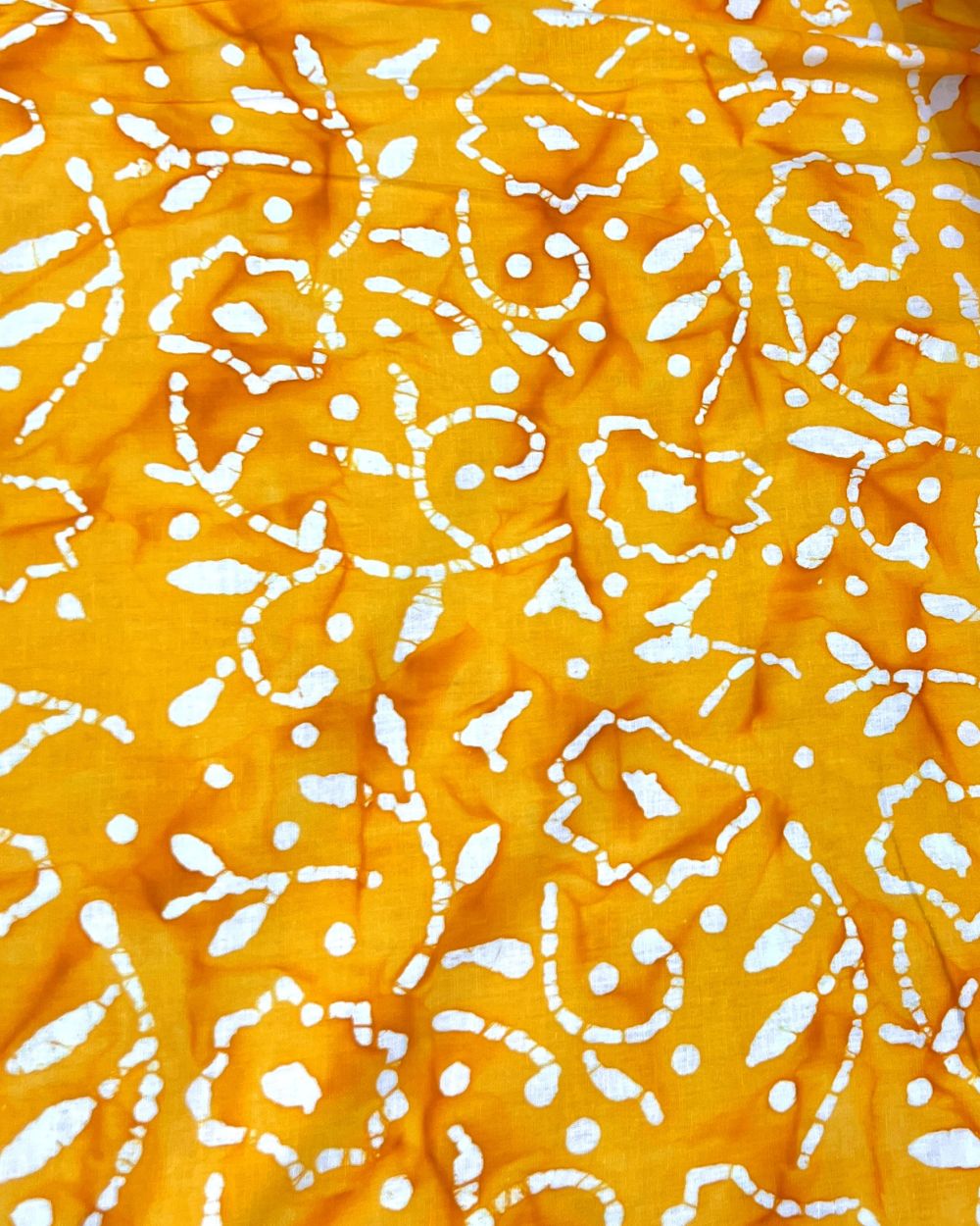 Cotton Hand Blocked Wax Batik Print Mango Yellow Colour 44 Inches Width
