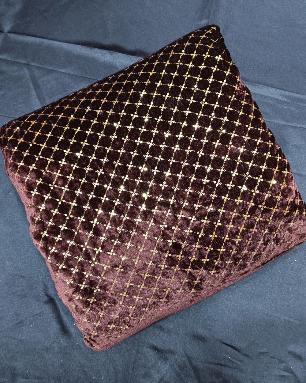 Velvet Work Coffee Colour 43 Inches Width