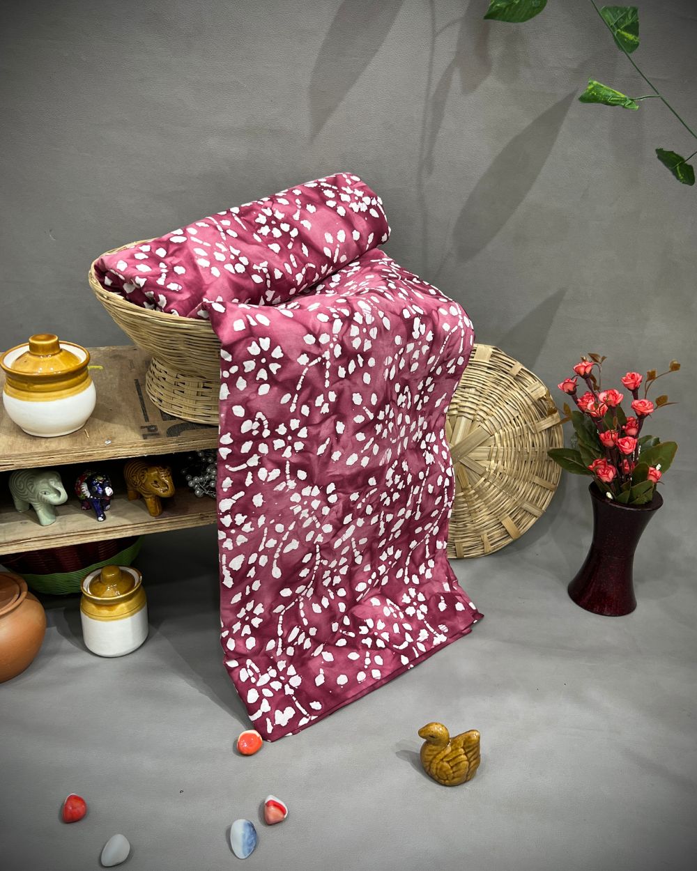 Cotton Hand Blocked Wax Batik Print Onion Pink Colour 44 Inches Width