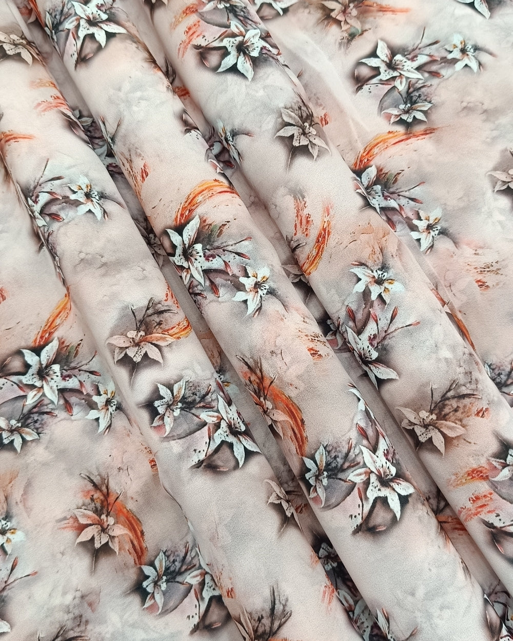 Fox Georgette Digital Print Light Peach Colour 44 Inches Width