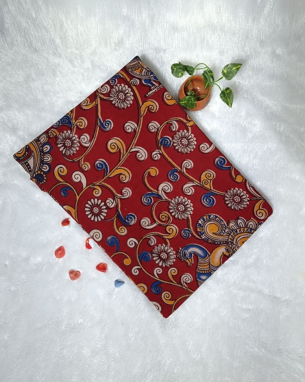 Hand Block Printed Cotton Kalamkari Red Colour 46 Inches Width