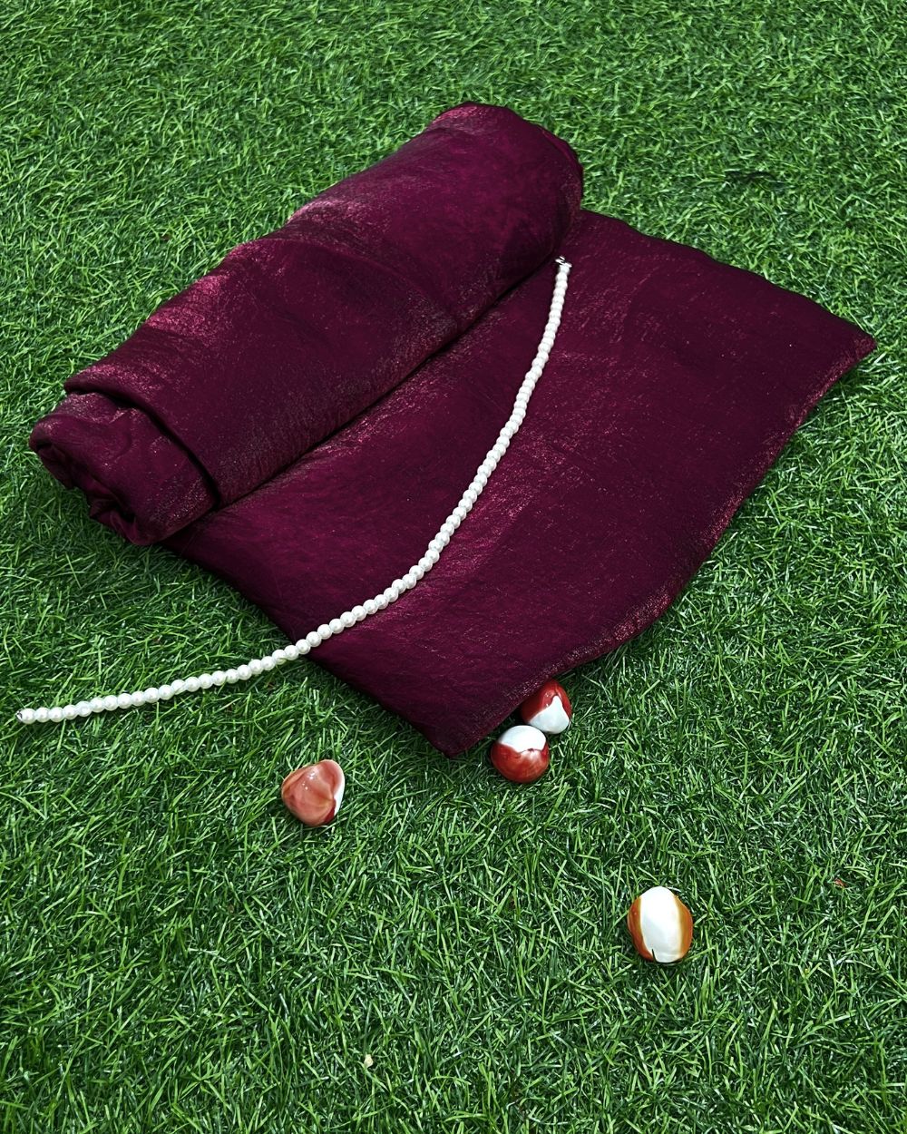 Plain Pure Space Satin Silk Saree Without Blouse Pinkish Wine Colour 48 Inches Width