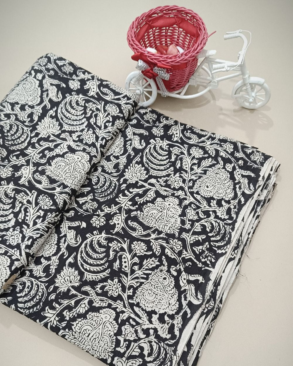 Bagru Hand Block Printed Cotton Black Colour 45 Inches Width