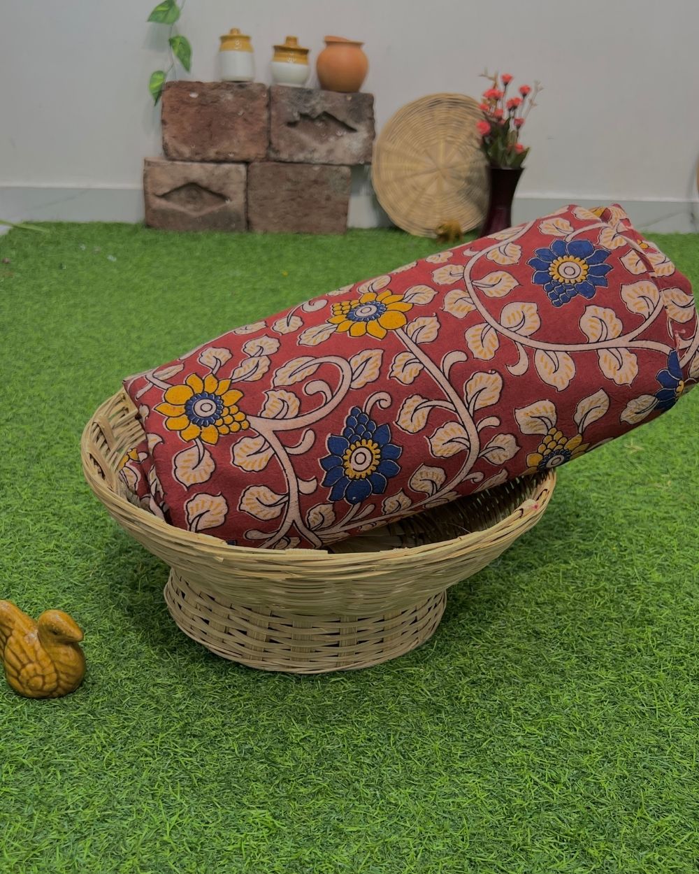 Hand Block Printed Cotton Kalamkari Maroon Colour 47 Inches Width