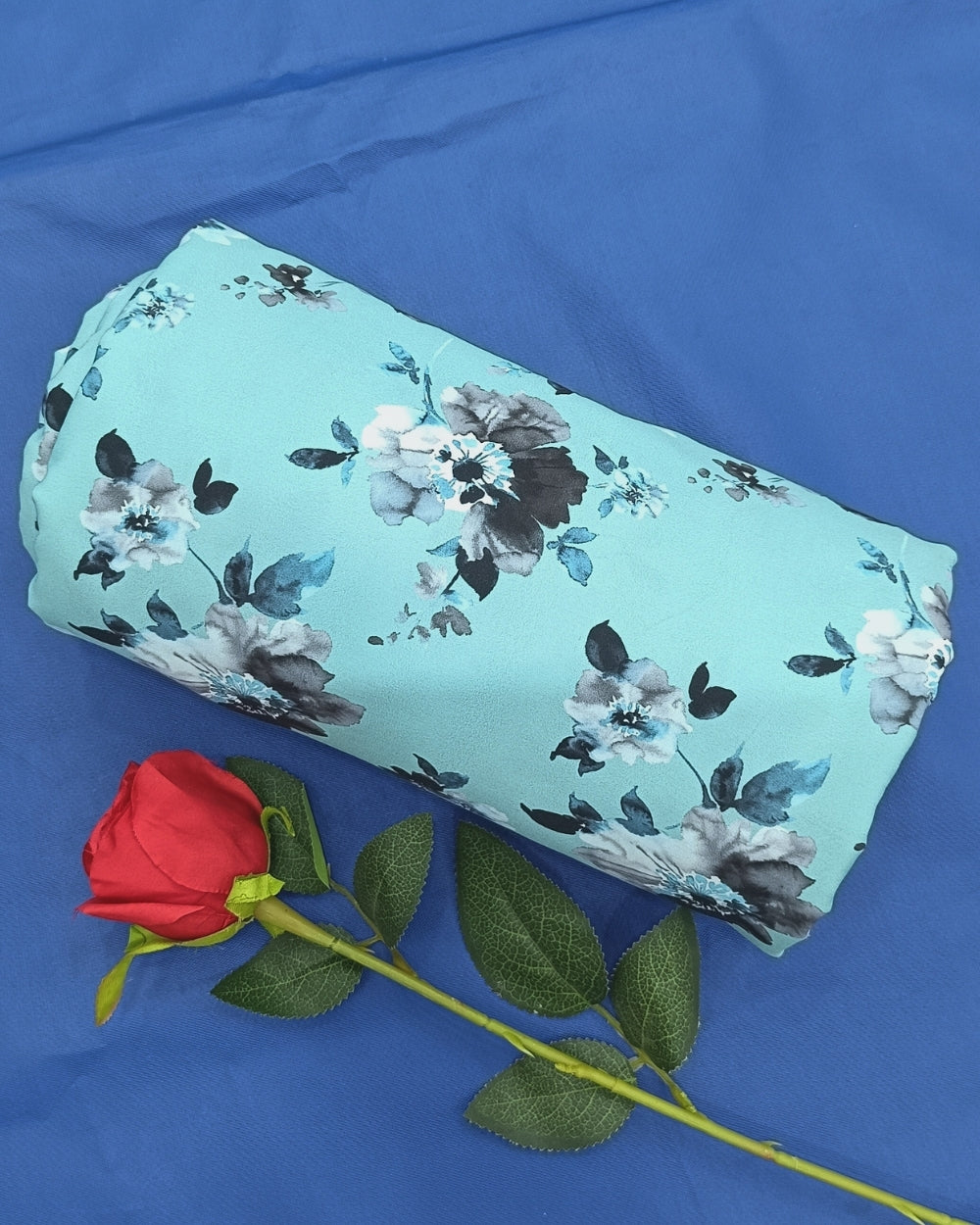 Printed Crepe Digital Sky Blue Colour 44 Inches Width