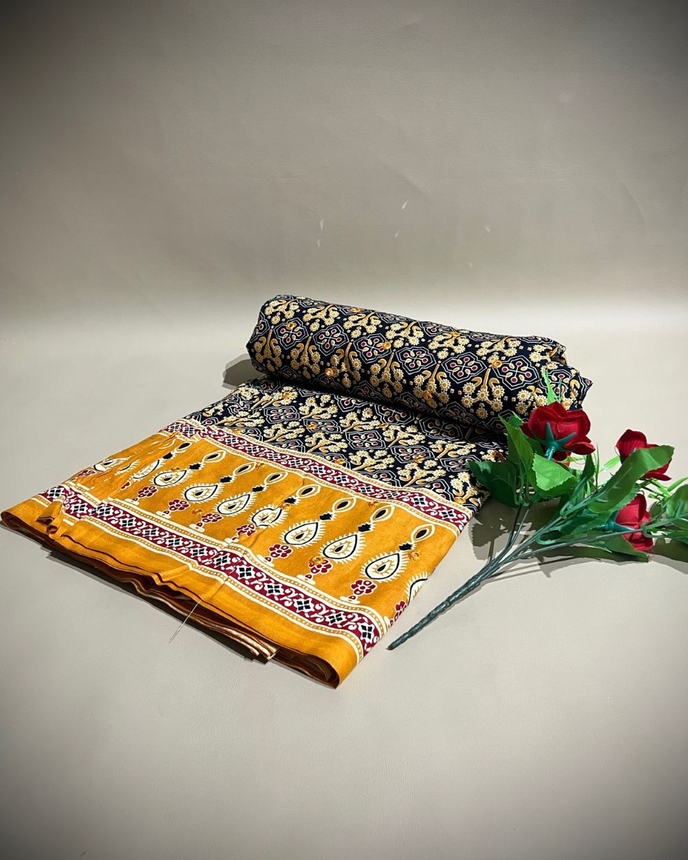 Cotton Abla Work With Border Dark Navy Blue Colour 44 Inches Width