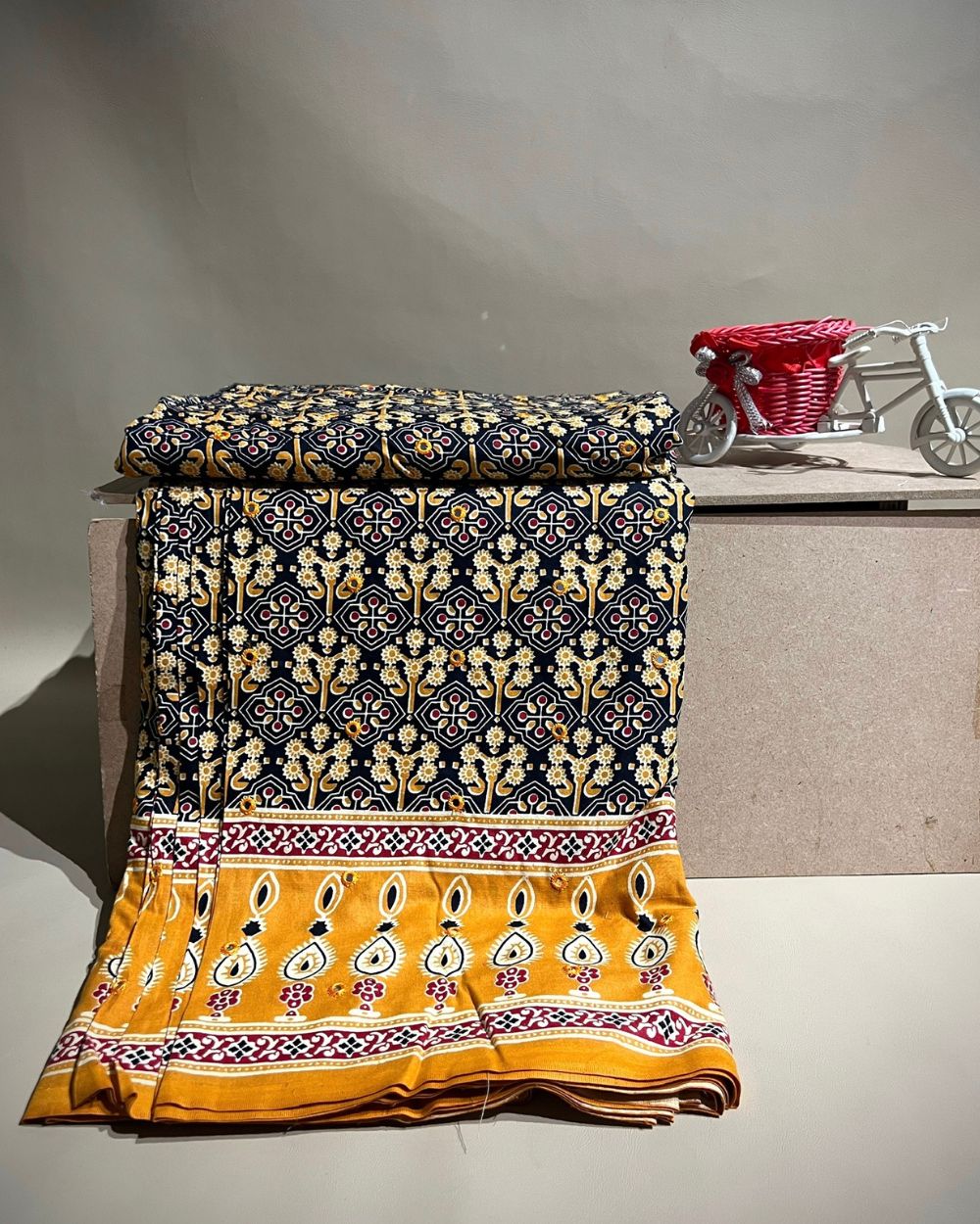 Cotton Abla Work With Border Dark Navy Blue Colour 44 Inches Width