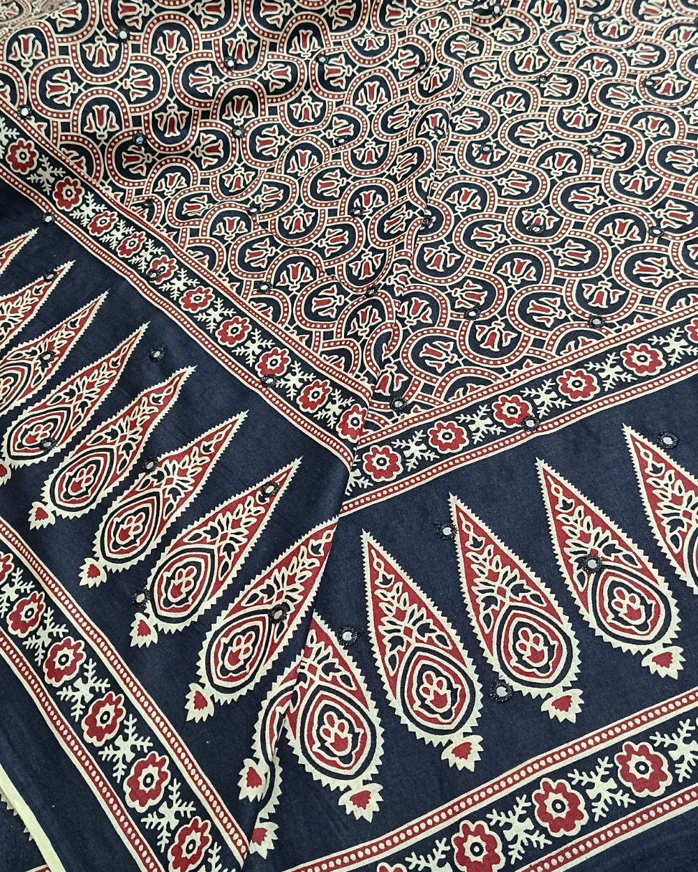 Cotton Abla Work With Border Black Colour 44 Inches Width