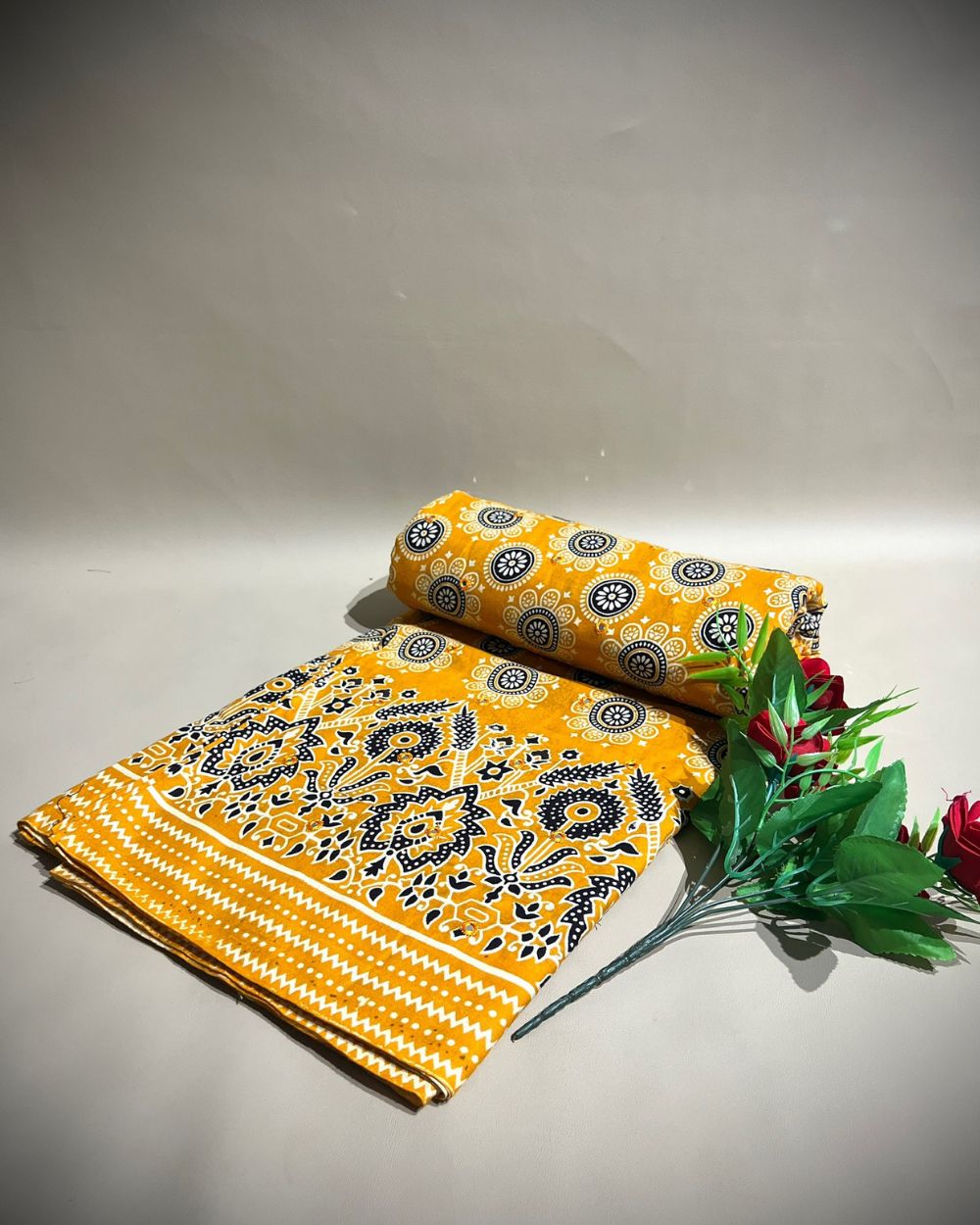 Cotton Abla Work With Border Mango Yellow Colour 44 Inches Width
