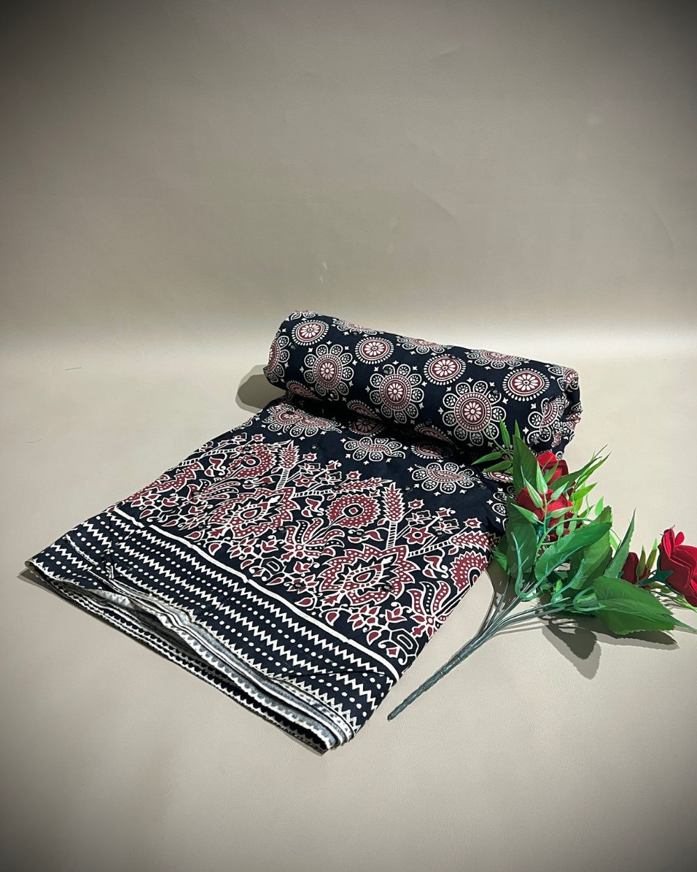 Cotton Abla Work With Border Black Colour 44 Inches Width