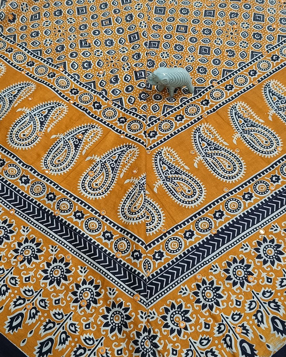 Cotton Abla Work With Border Mango Yellow Colour 44 Inches Width