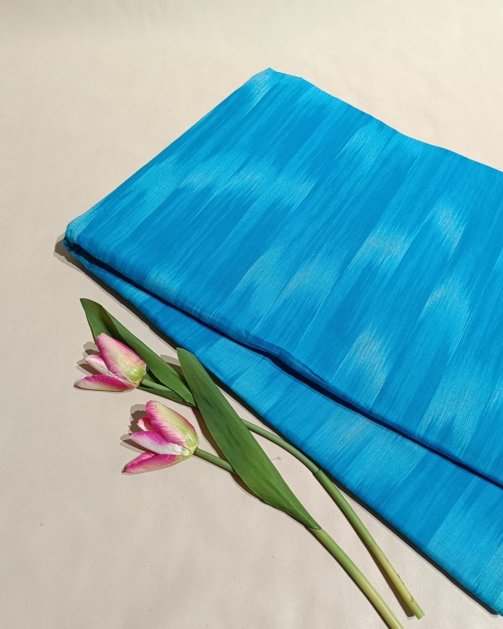Woven Pure Cotton Ikat Sky Blue Colour 42 Inches Width