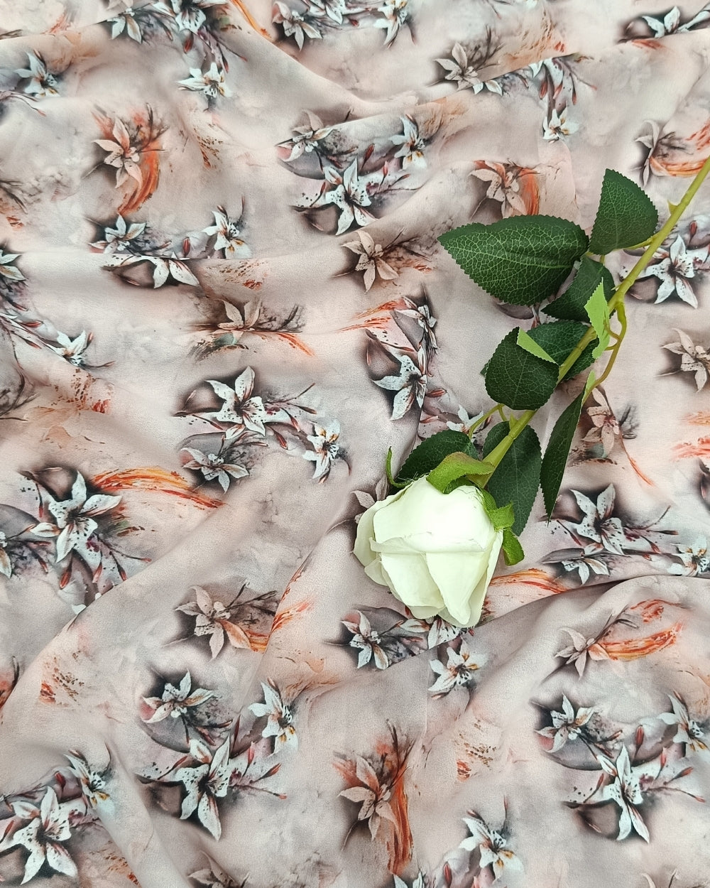 Fox Georgette Digital Print Light Peach Colour 44 Inches Width