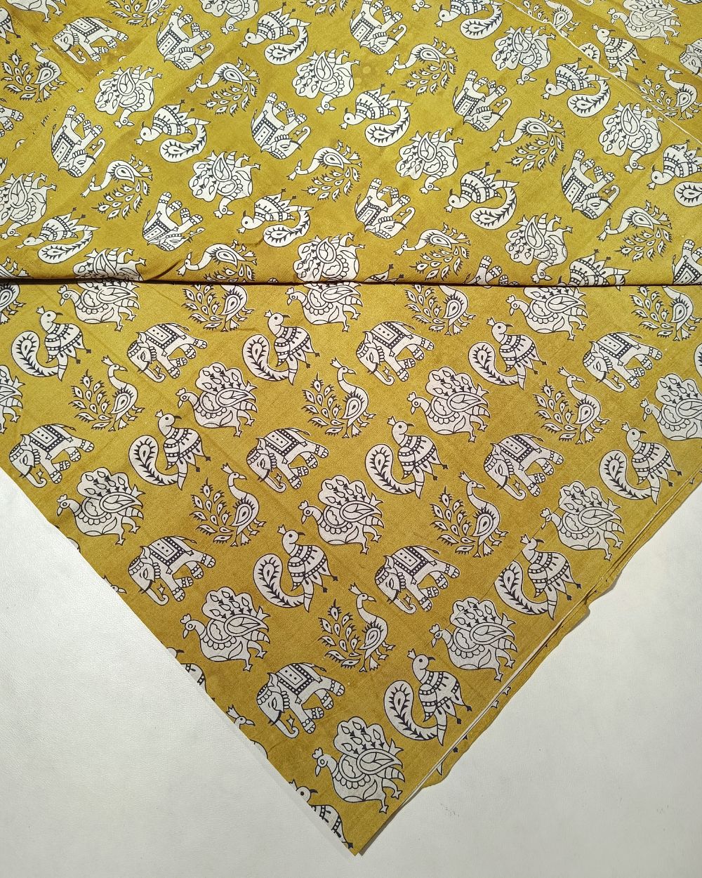 Hand Block Printed Cotton Kalamkari Dark Olive Green Colour 46 Inches Width