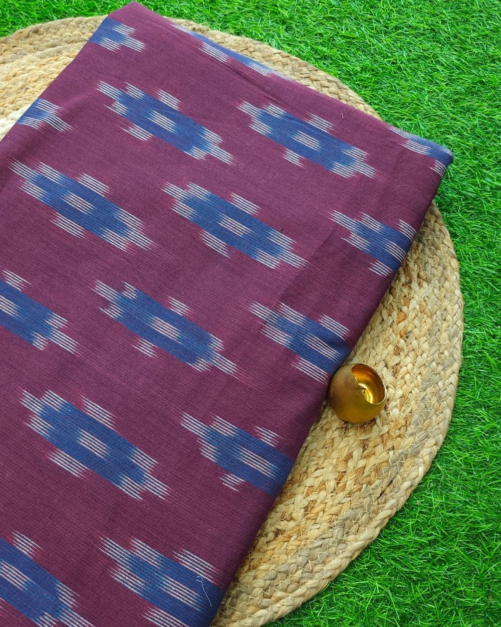 Woven Pure Cotton Ikat Dark Maroon Colour 42 Inches Width