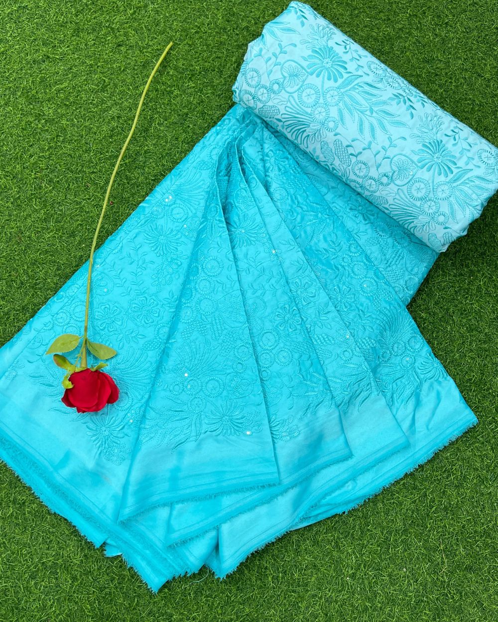 Malai Silk Work Blue Colour 55 Inches Width
