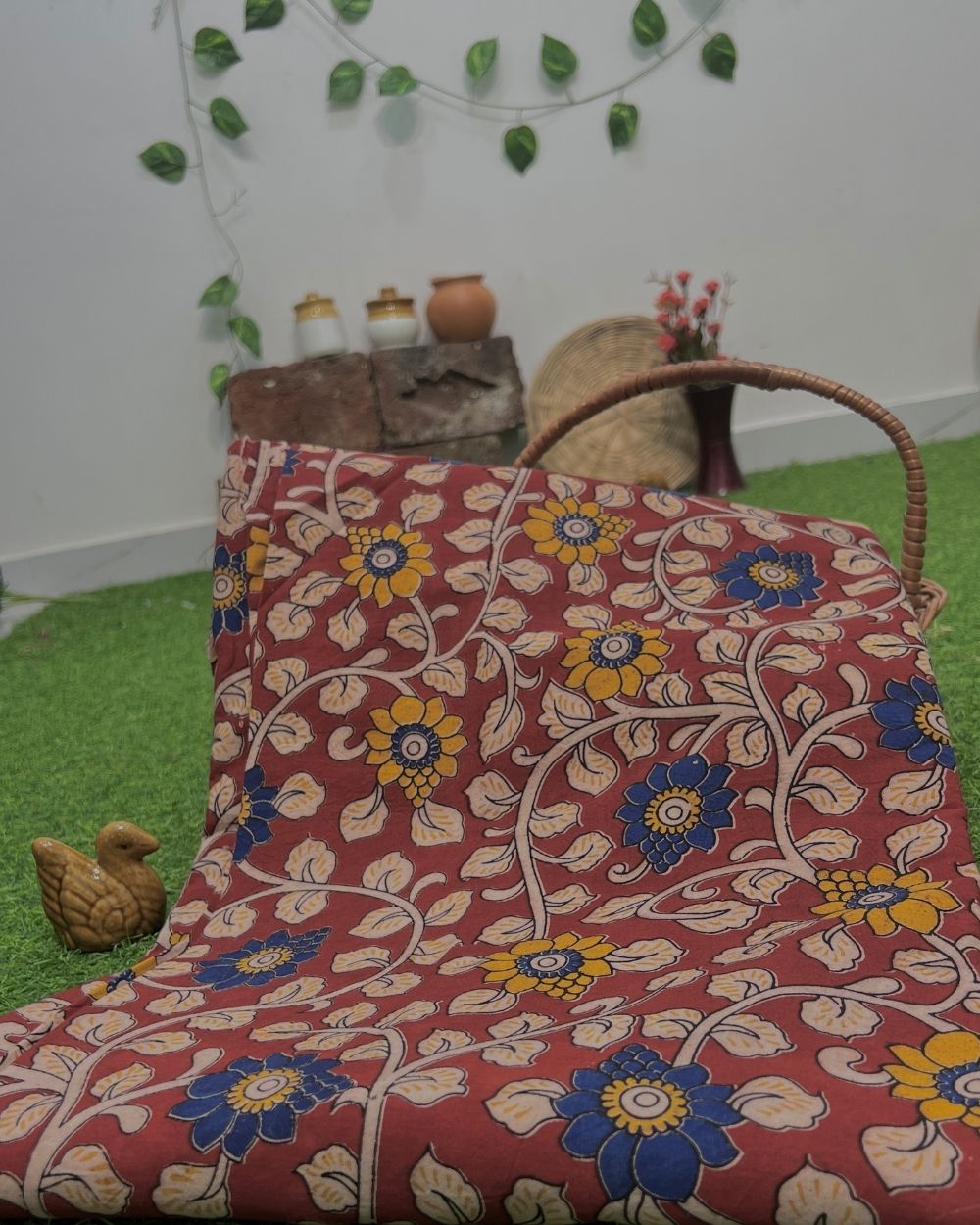 Hand Block Printed Cotton Kalamkari Maroon Colour 47 Inches Width