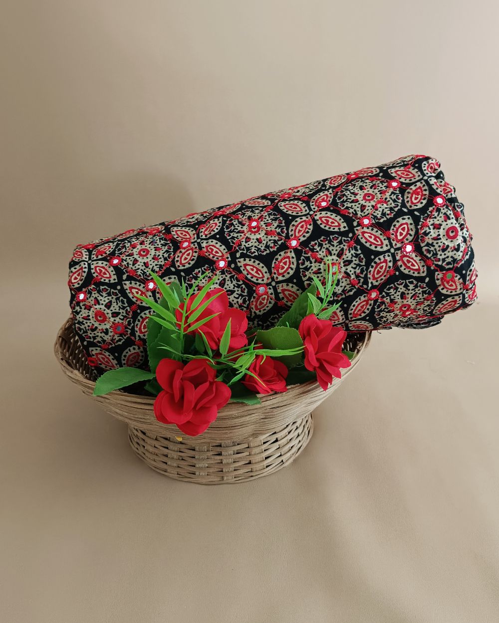 Cotton Abla Work with Foil Black 42 Inches Width