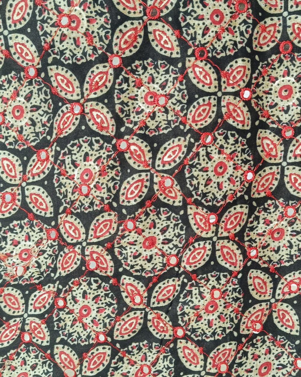 Cotton Abla Work with Foil Black 42 Inches Width