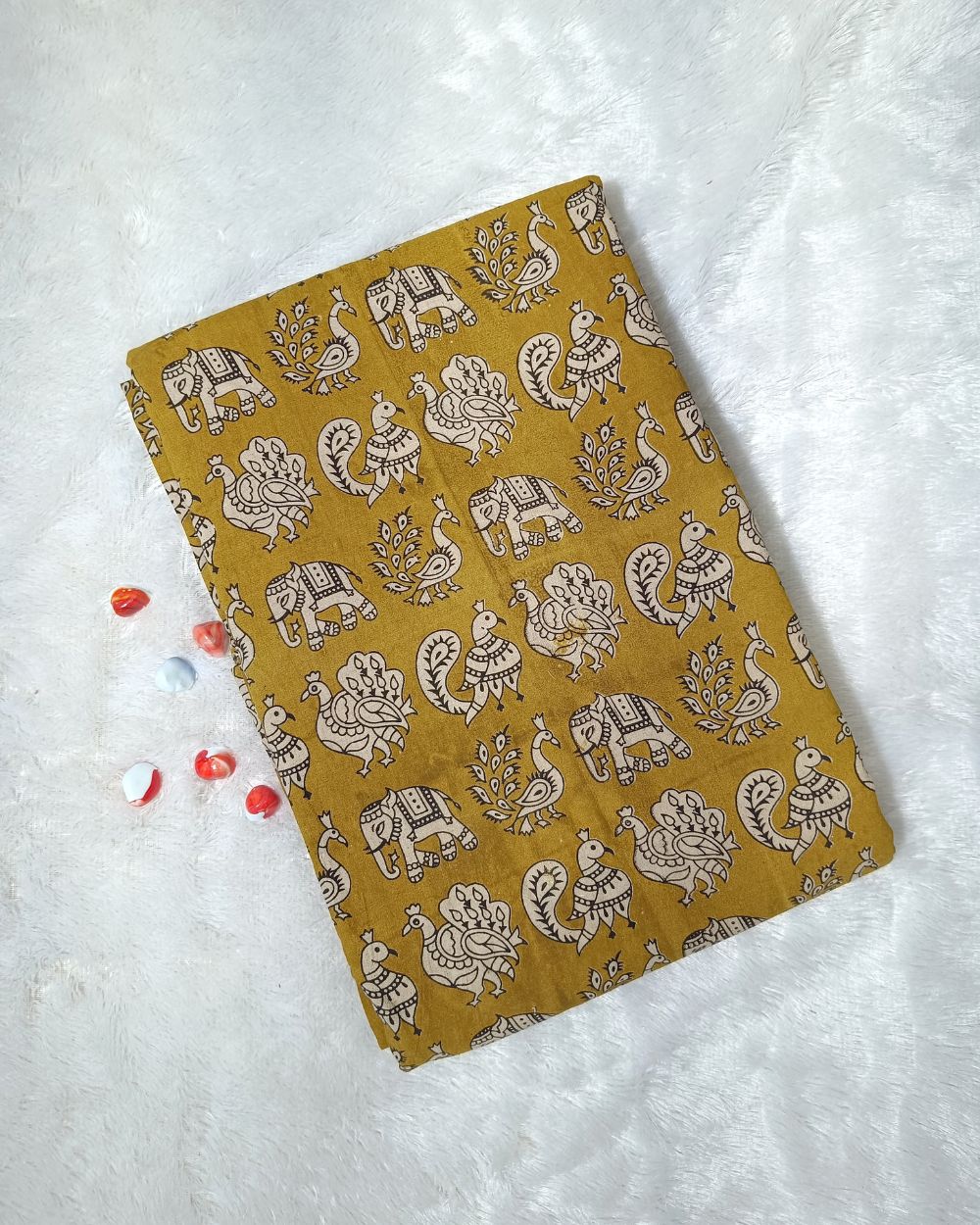 Hand Block Printed Cotton Kalamkari Dark Olive Green Colour 46 Inches Width