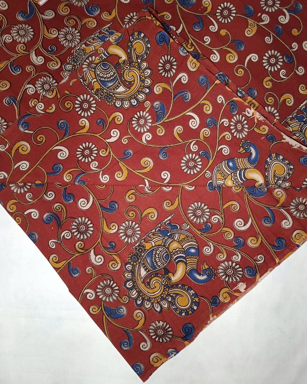 Hand Block Printed Cotton Kalamkari Red Colour 46 Inches Width