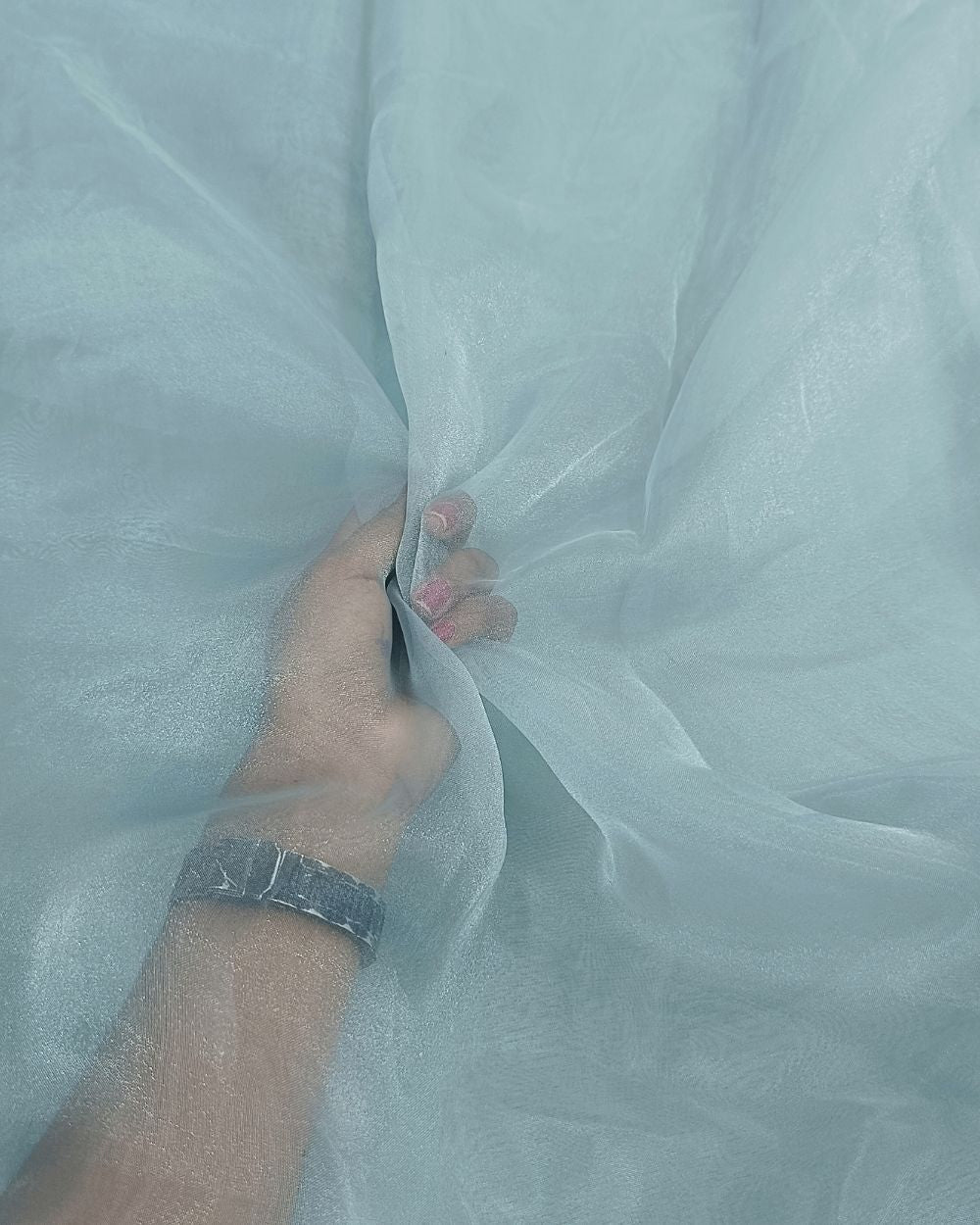 Plain Organza Mohair Soft Grey Blue Colour 45 Inches Width