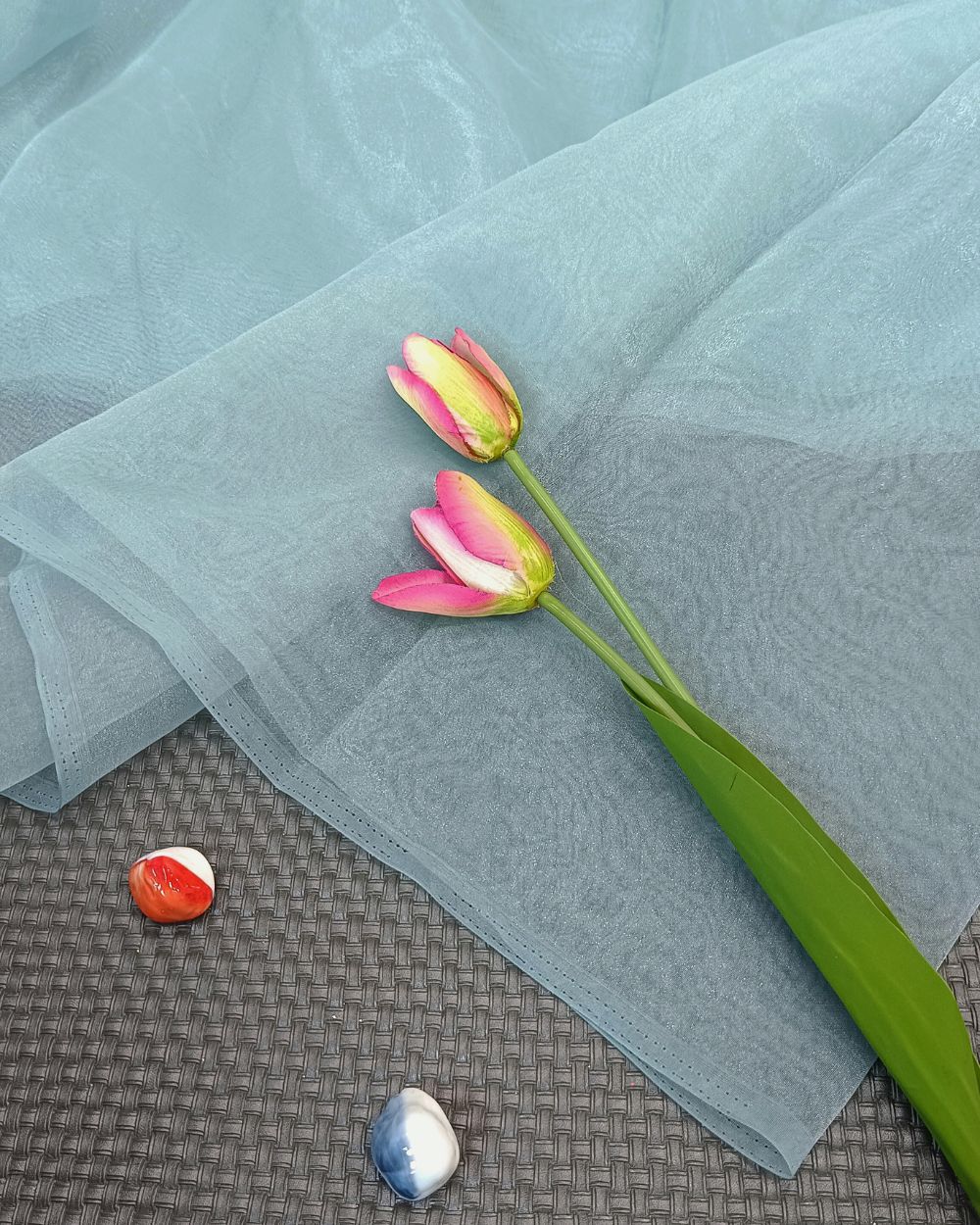 Plain Organza Mohair Soft Grey Blue Colour 45 Inches Width