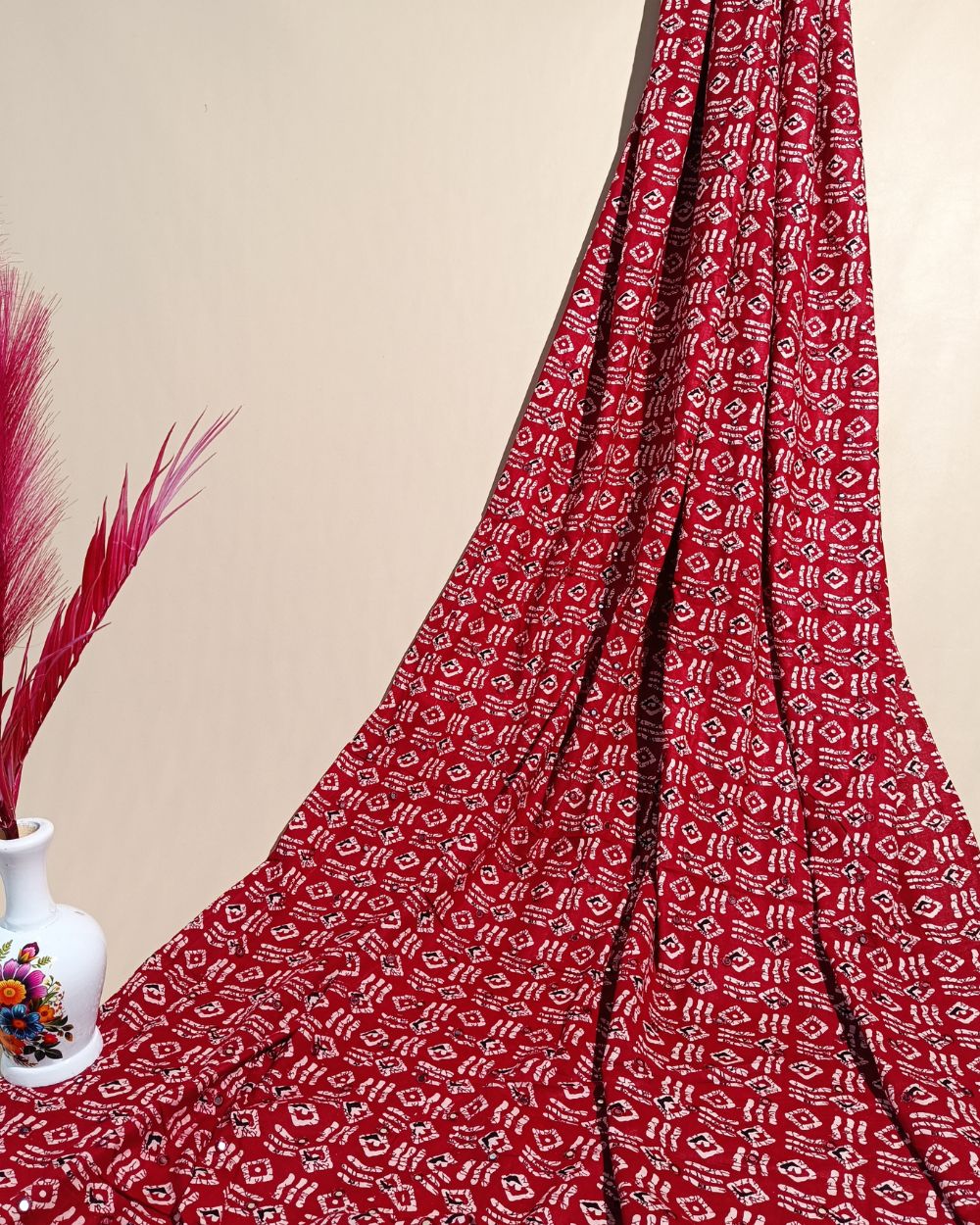 Cotton Abla Work Maroon Colour 42 Inches Width