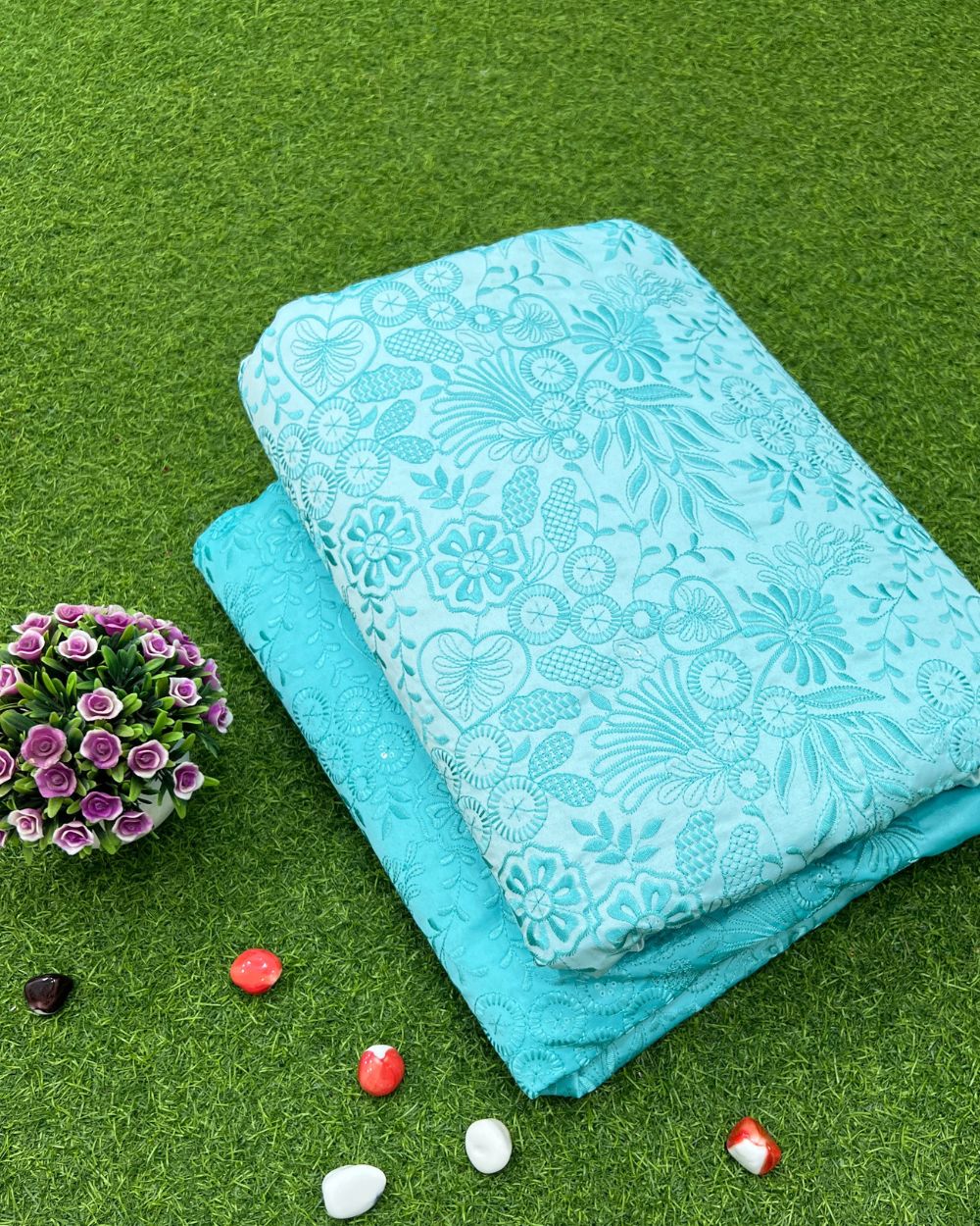 Malai Silk Work Blue Colour 55 Inches Width