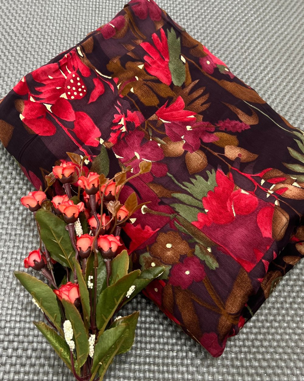 Printed Chinnon Dark Brown Colour 42 Inches Width