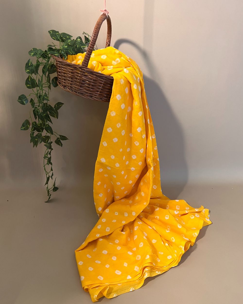Pure Soft Cotton Bandhani Print Mango Yellow Colour 44 Inches Width