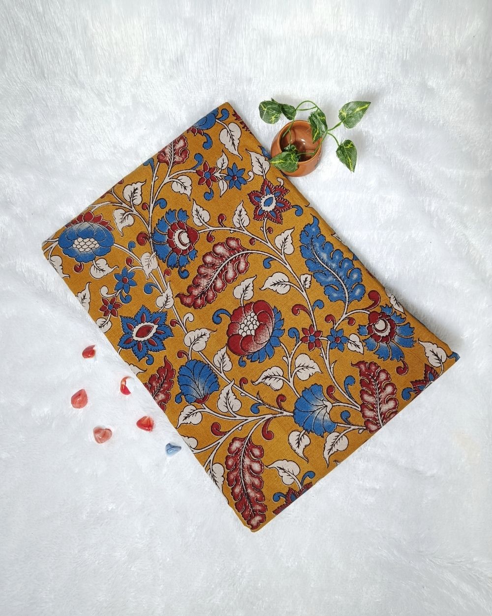 Hand Block Printed Cotton Kalamkari Mango Yellow Colour 46 Inches Width