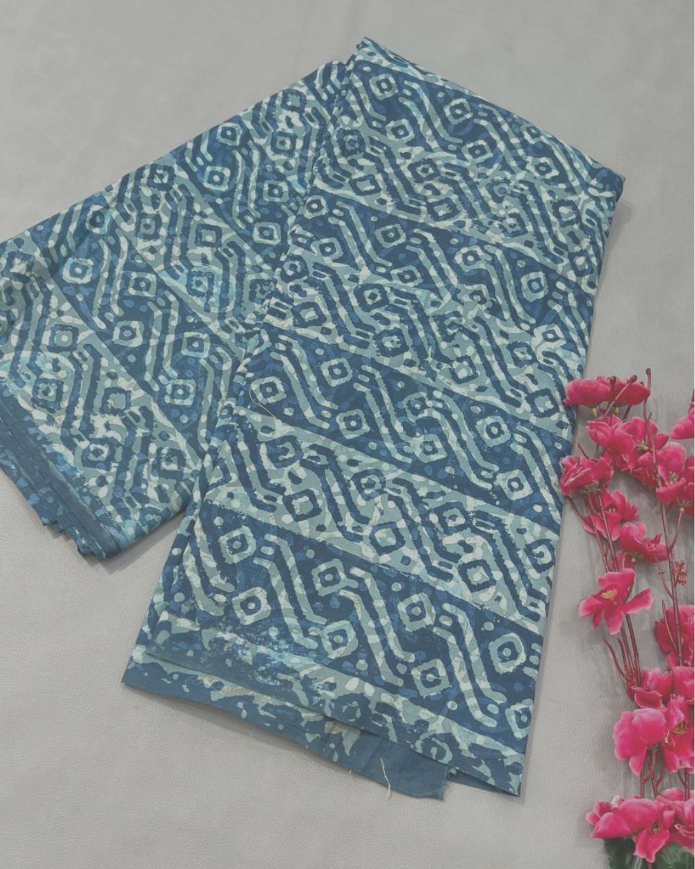 Cotton Dabu Hand Block Print Blue Colour 44 Inches Width
