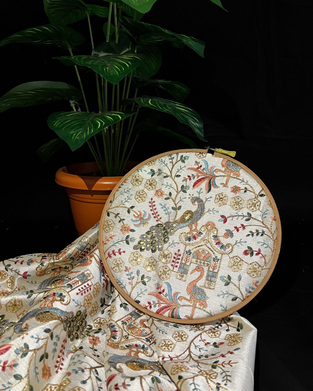 Mulberry Work Pearl White (Multicolor) 44 Inches Width