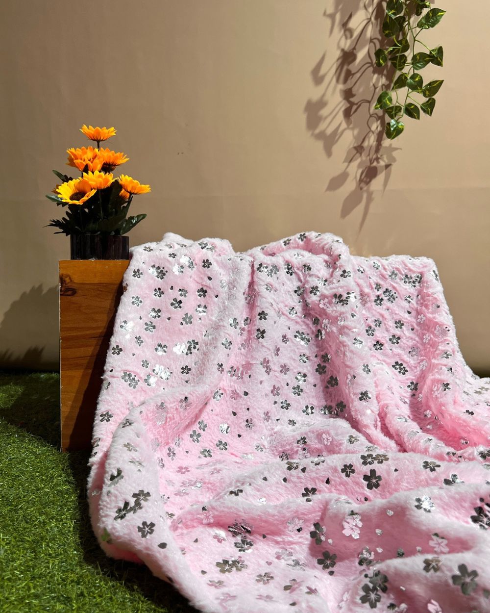 Imported Printed Foil Fur Baby Pink Colour 60 Inches Width