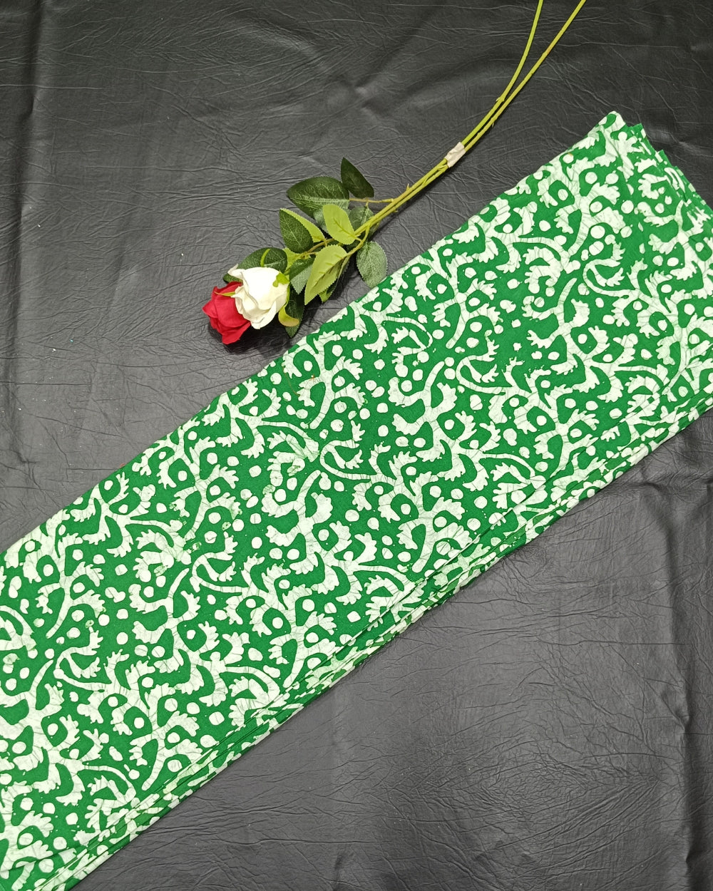 Cotton Hand Blocked Wax Batik Print Green Colour 41 Inches Width