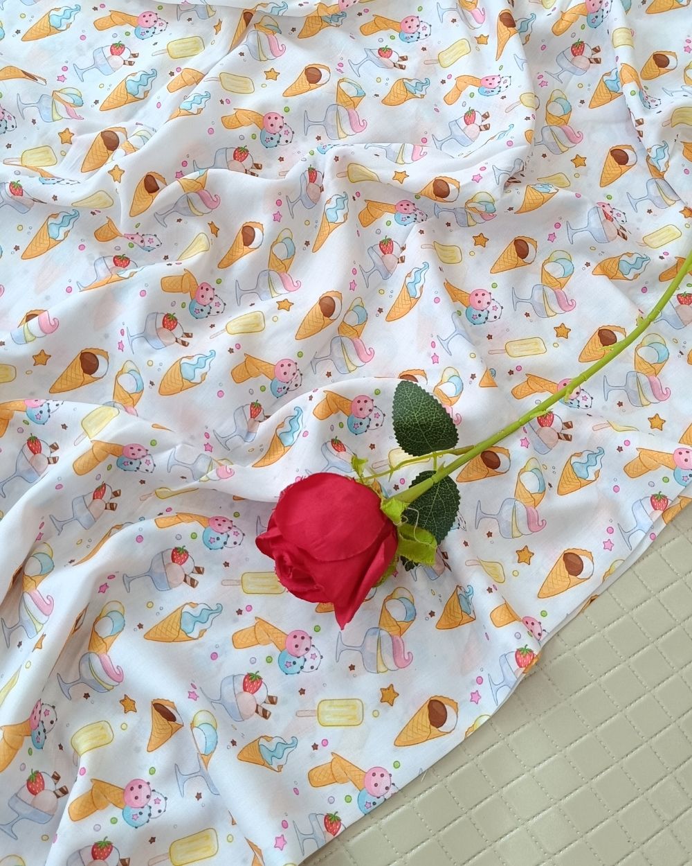 Soft Cotton with Kids Print (Baby/Nursery) White Colour 44 Inches Width