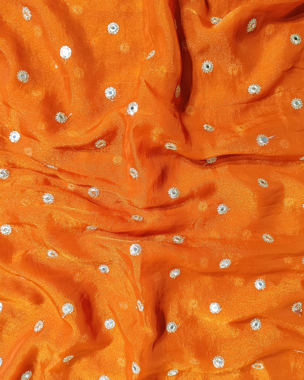 Premium NC Moss with Butti Work Burnt Orange Colour 44 Inches Width