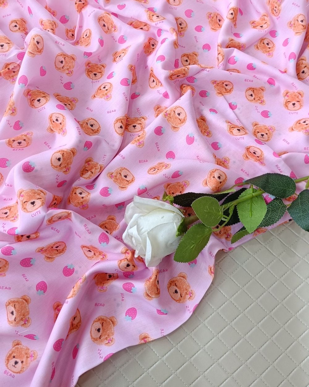 Soft Cotton with Kids Print (Baby/Nursery) Light Pink Colour 44 Inches Width