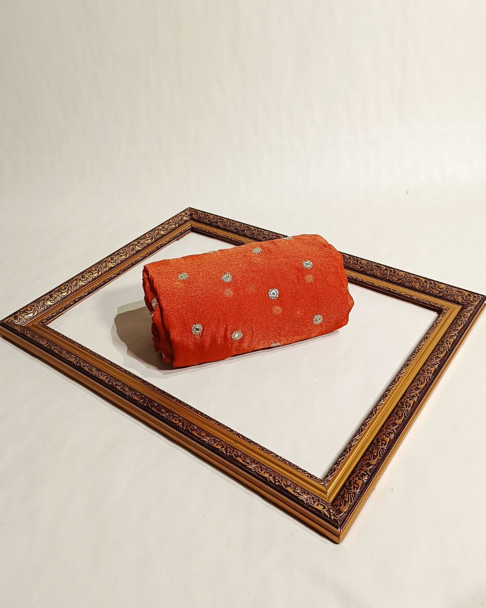 Premium NC Moss with Butti Work Burnt Orange Colour 44 Inches Width