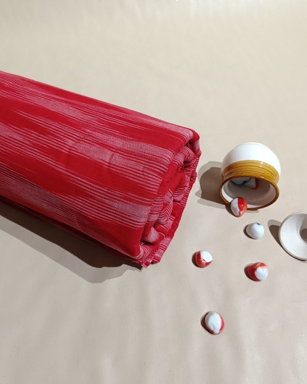 Woven Pure Cotton Ikat Rose Red Colour 42 Inches Width