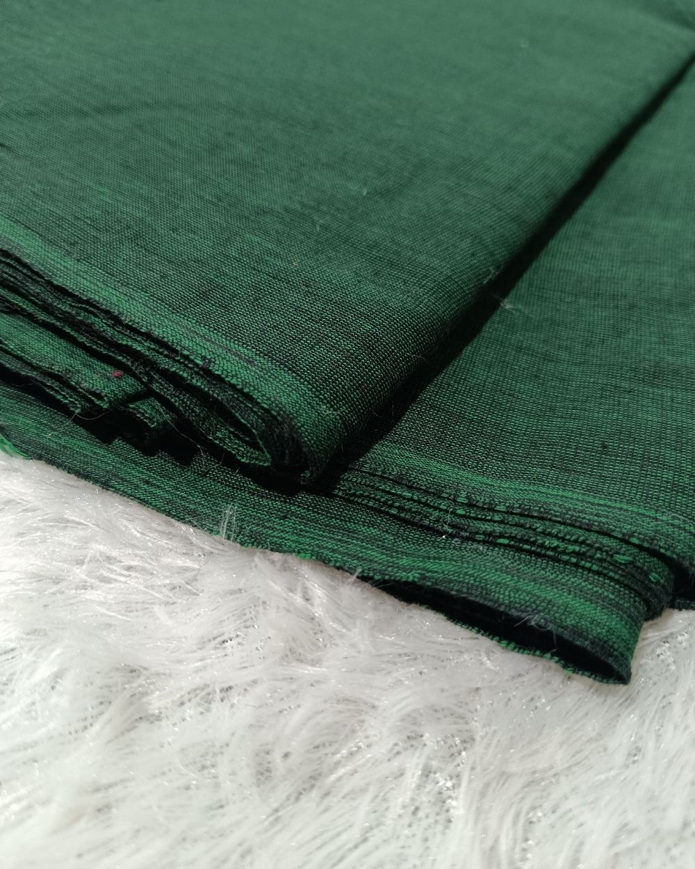 Plain Khadi Cotton Fabric Bottle Green Colour 45 Inches Width