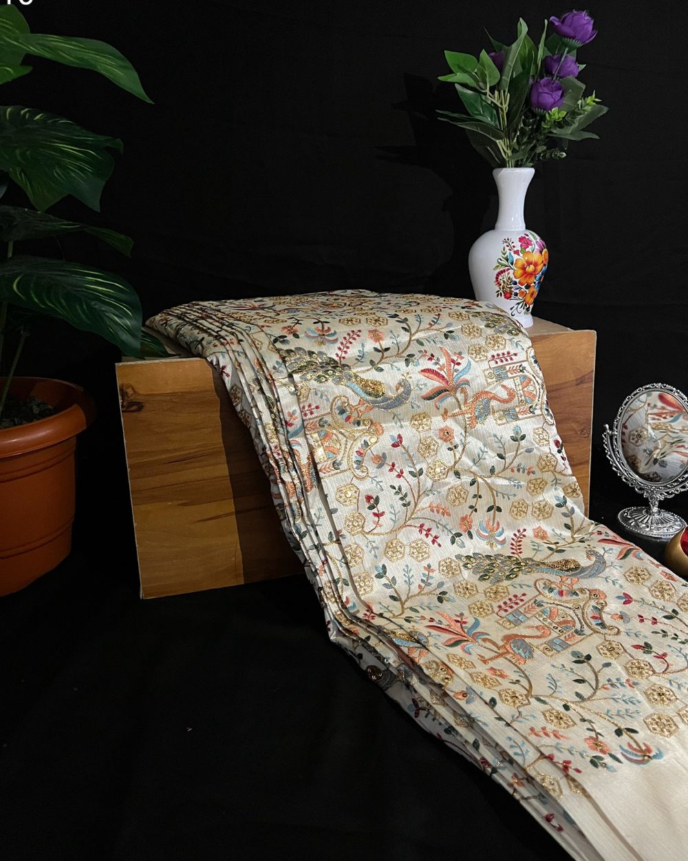 Mulberry Work Pearl White (Multicolor) 44 Inches Width