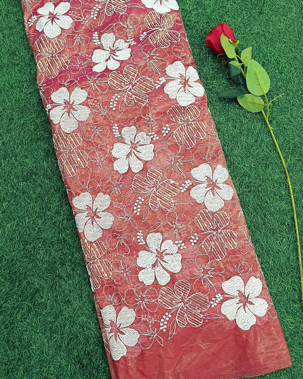 Net Work Peach Pink Colour 46 Inches Width