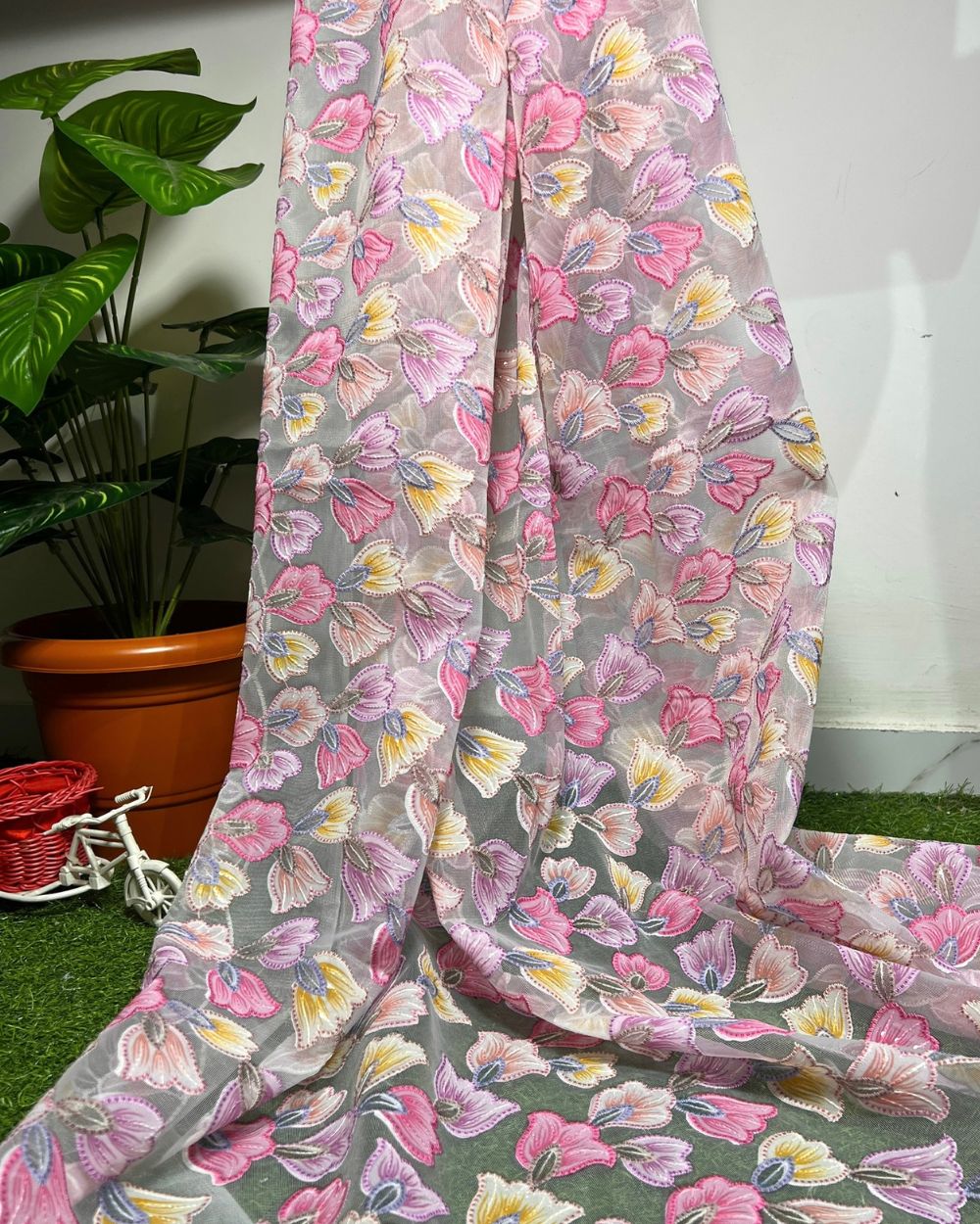 Imported Korean Net Work Pink Colour 57 Inches Width