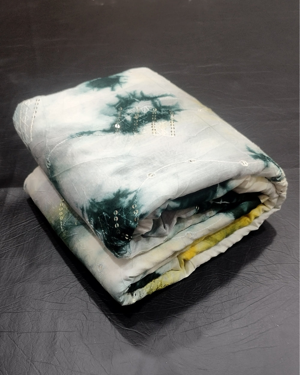 Chanderi Work Shibori Print Bottle Green Colour 45 Inches Width