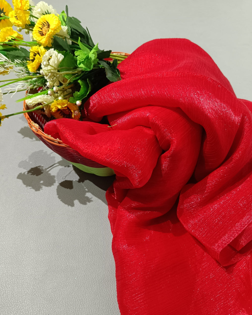 Plain Pure Space Silk Saree Without Blouse Red Colour 44 Inches Width