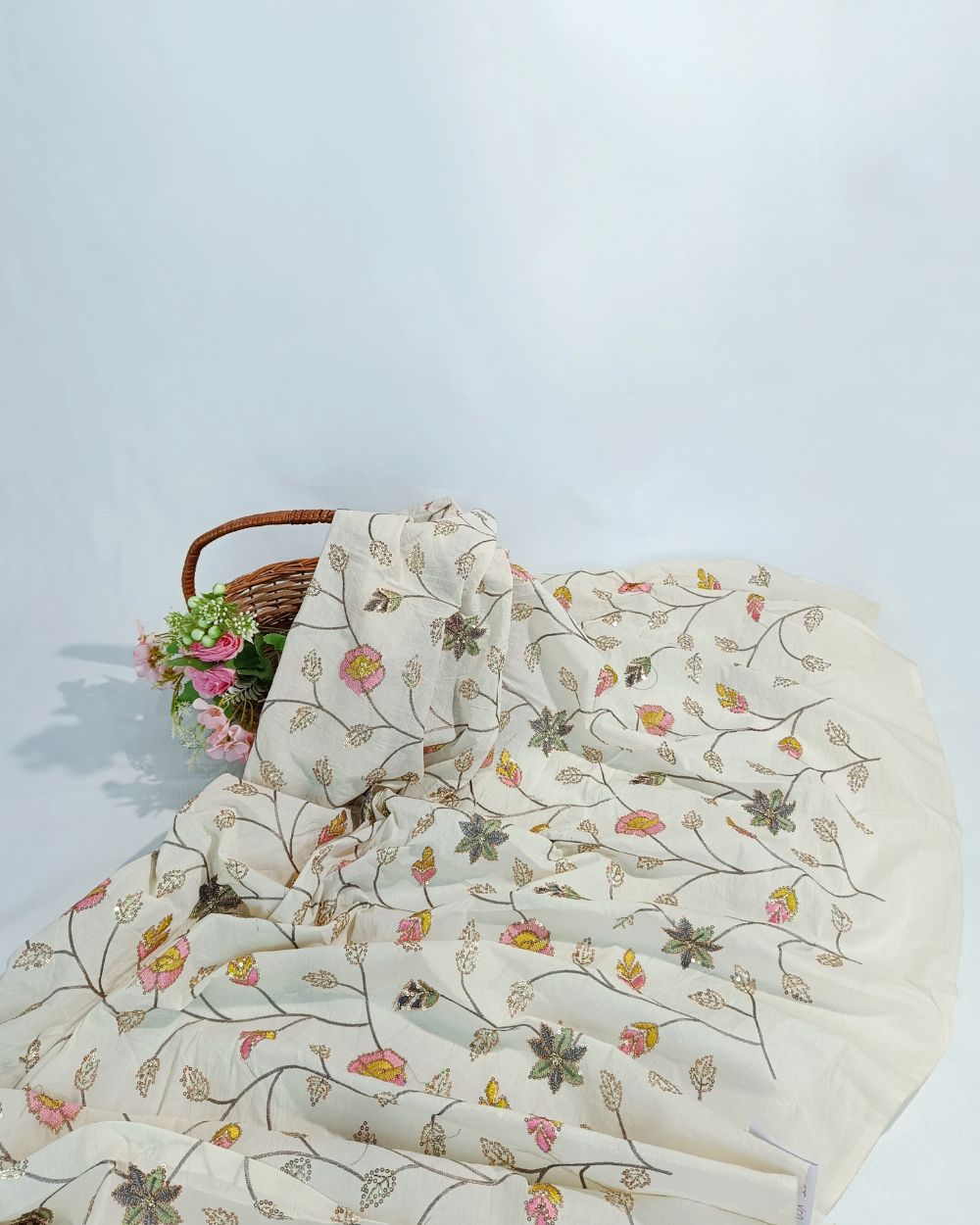 Kora Cotton Work Off-White Colour 45 Inches Width